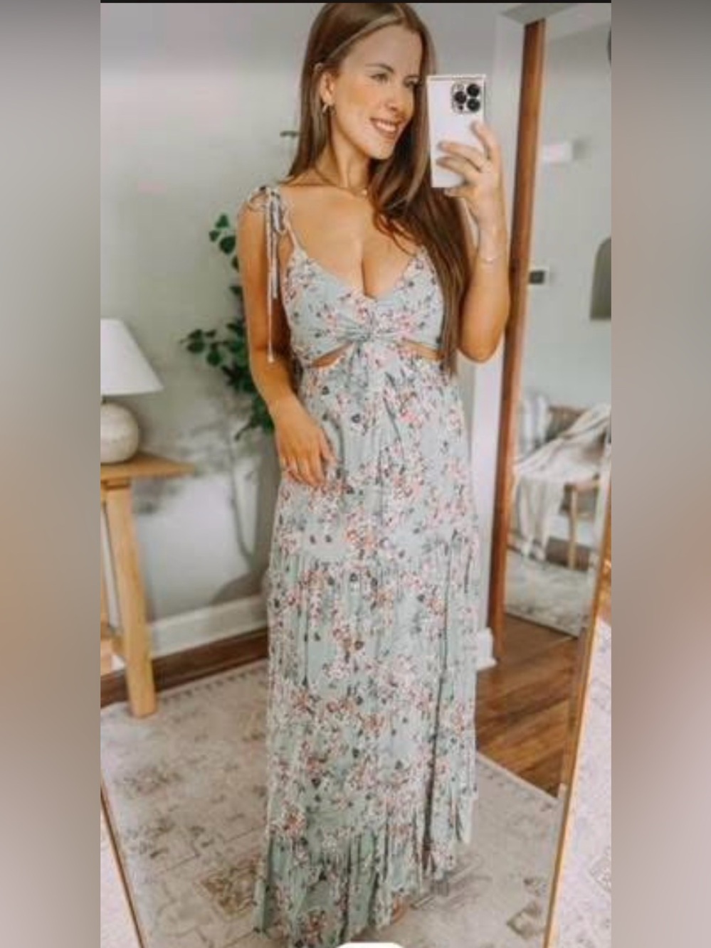 Floral Tie-Front Maxi Dress - Light Mint